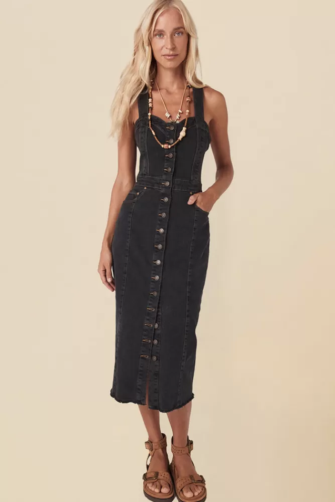 Vintage Black Denim*Eve Denim Sweetheart Midi Dress