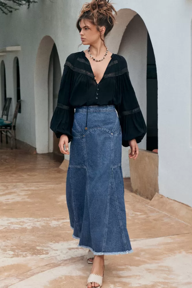 Inky Blue Cabana*Muse Denim Maxi Skirt