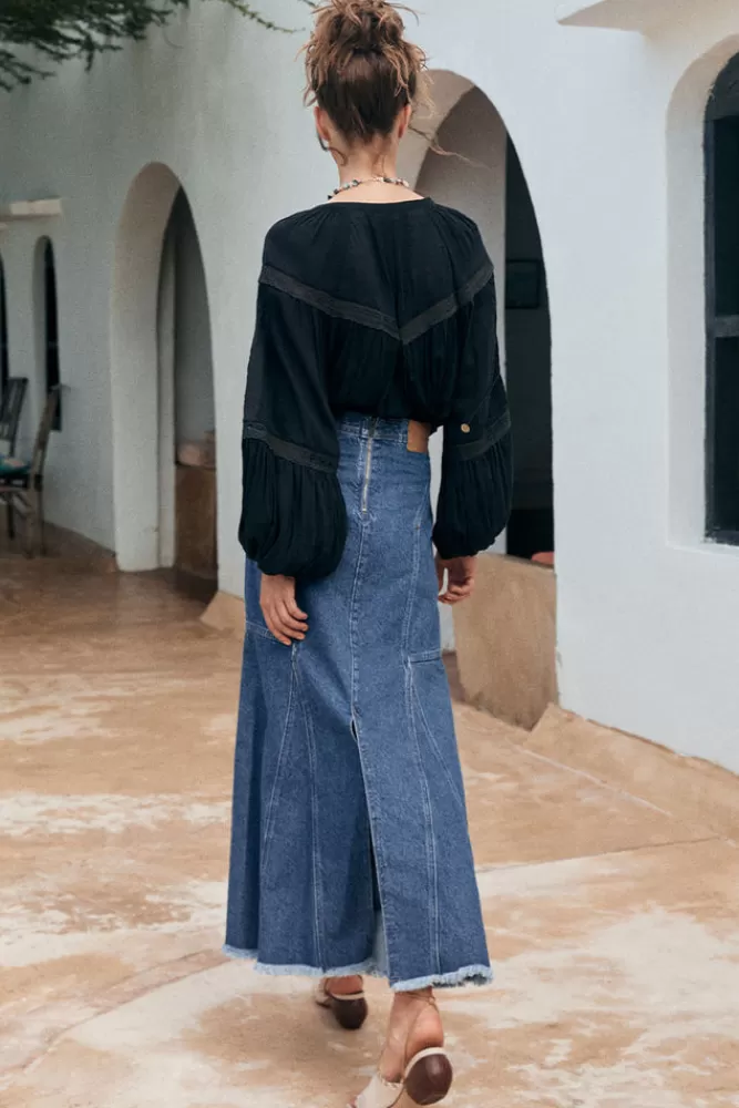 Inky Blue Cabana*Muse Denim Maxi Skirt