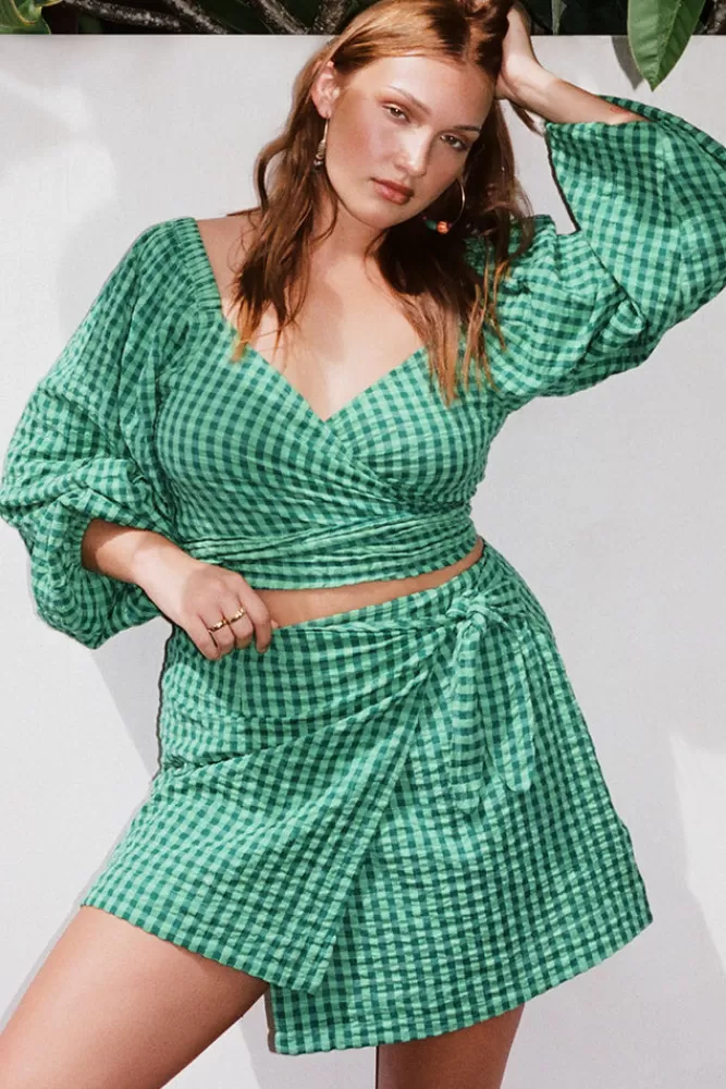 Grass Tops*Pixie Gingham Wrap Top